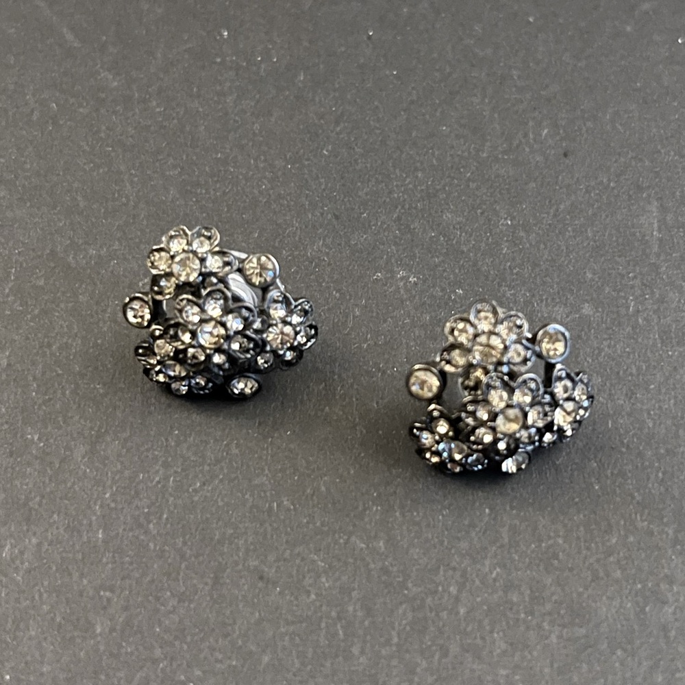 J. Crew Cluster Earrings black gunmetal grey crystal